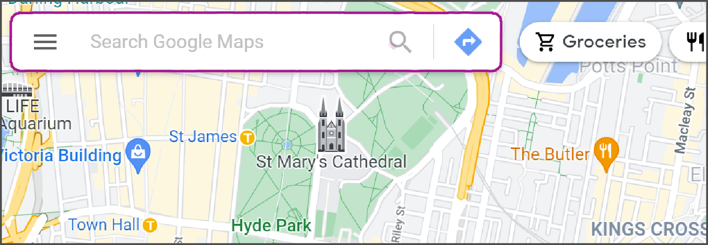 Πεδίο κειμένου αναζήτησης στο Χάρτες Google 
